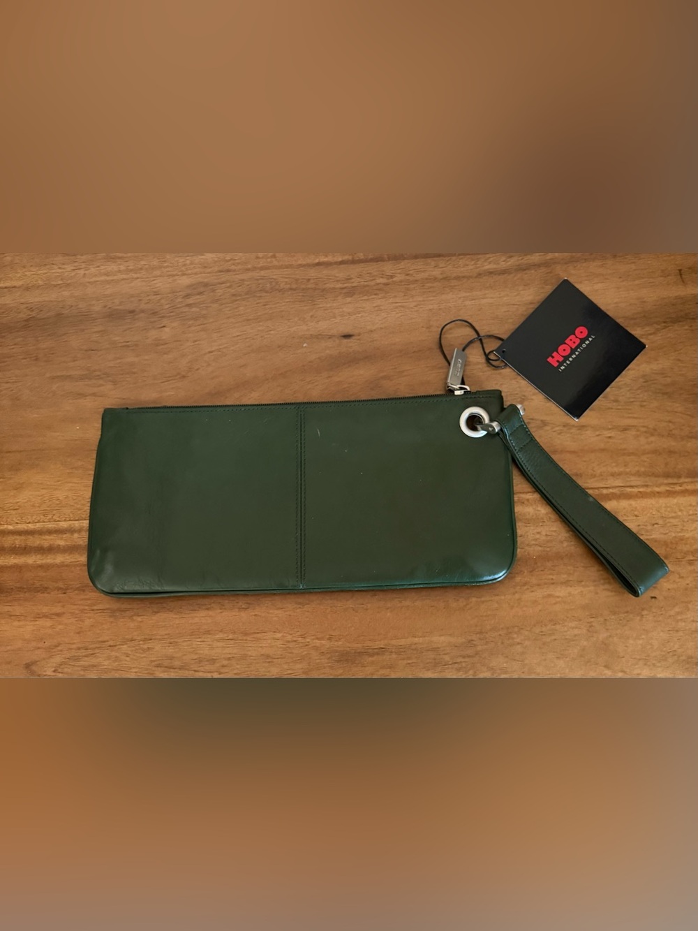 HOBO dark green leather wristlet clutch